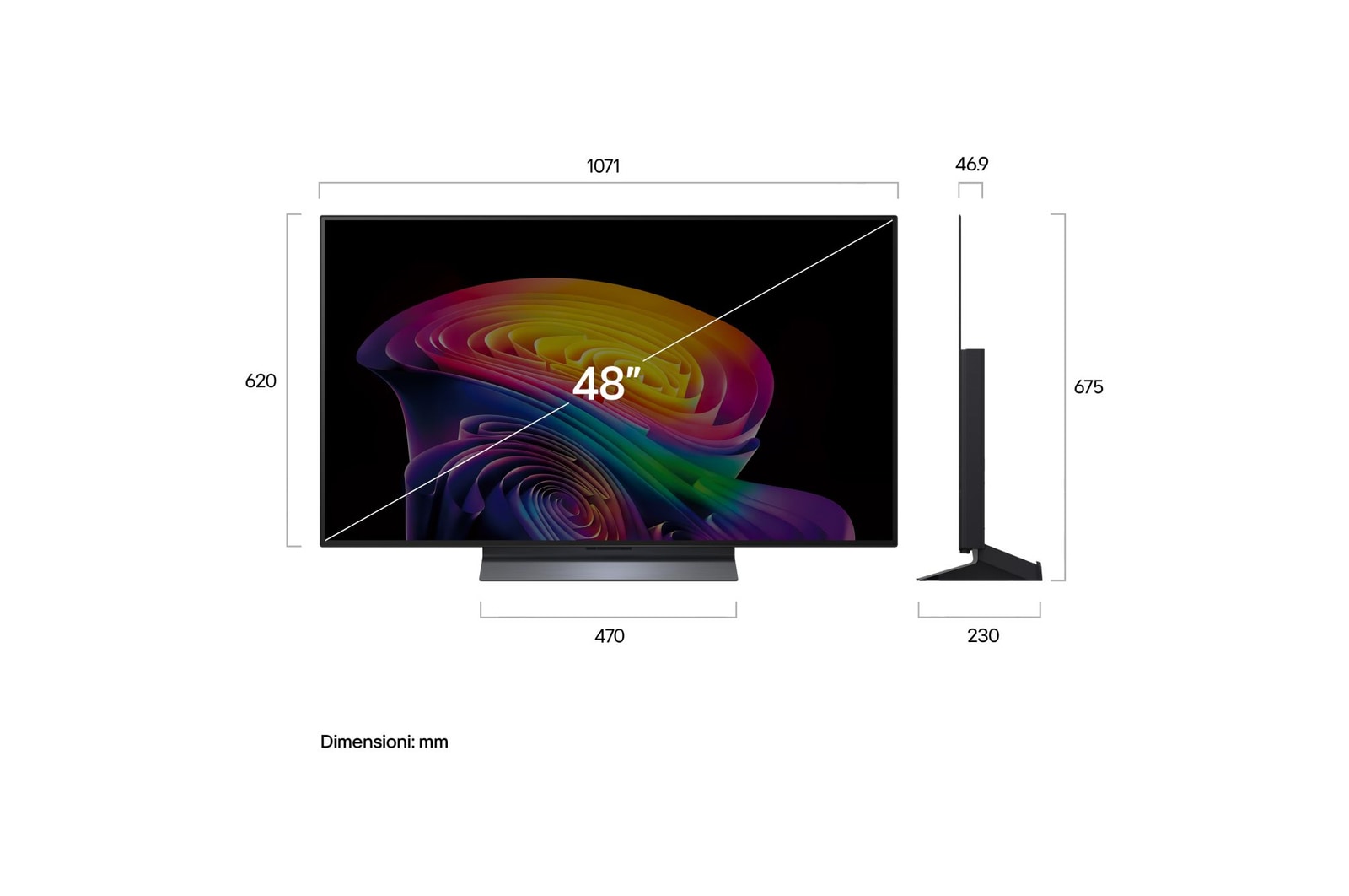 Immagine dimensioni TV OLED48C66LB 2026